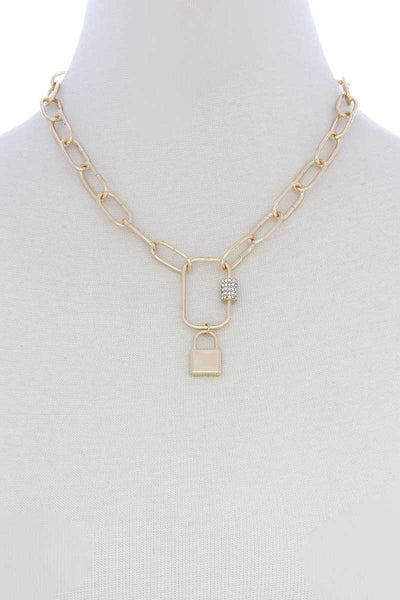 Lock Charm Oval Link Metal Necklace - Deals Kiosk