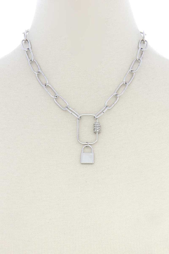 Lock Charm Oval Link Metal Necklace - Deals Kiosk