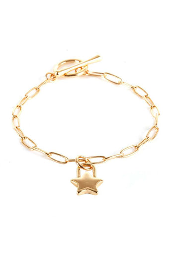 Metal Paper Clip Chain Star Lock Charm Bracelet - Deals Kiosk