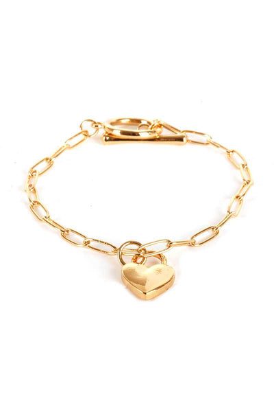 Metal Paper Clip Chain Heart Lock Charm Bracelet - Deals Kiosk