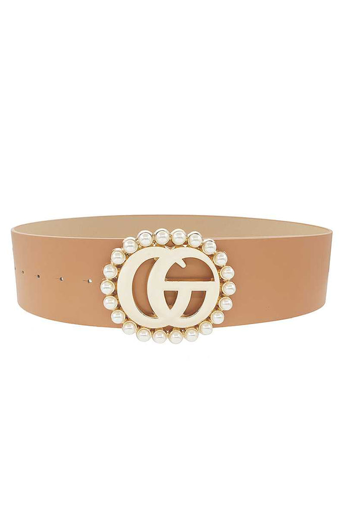 Pearl Trimmed Metal Buckle Wide Waist Belt - Deals Kiosk