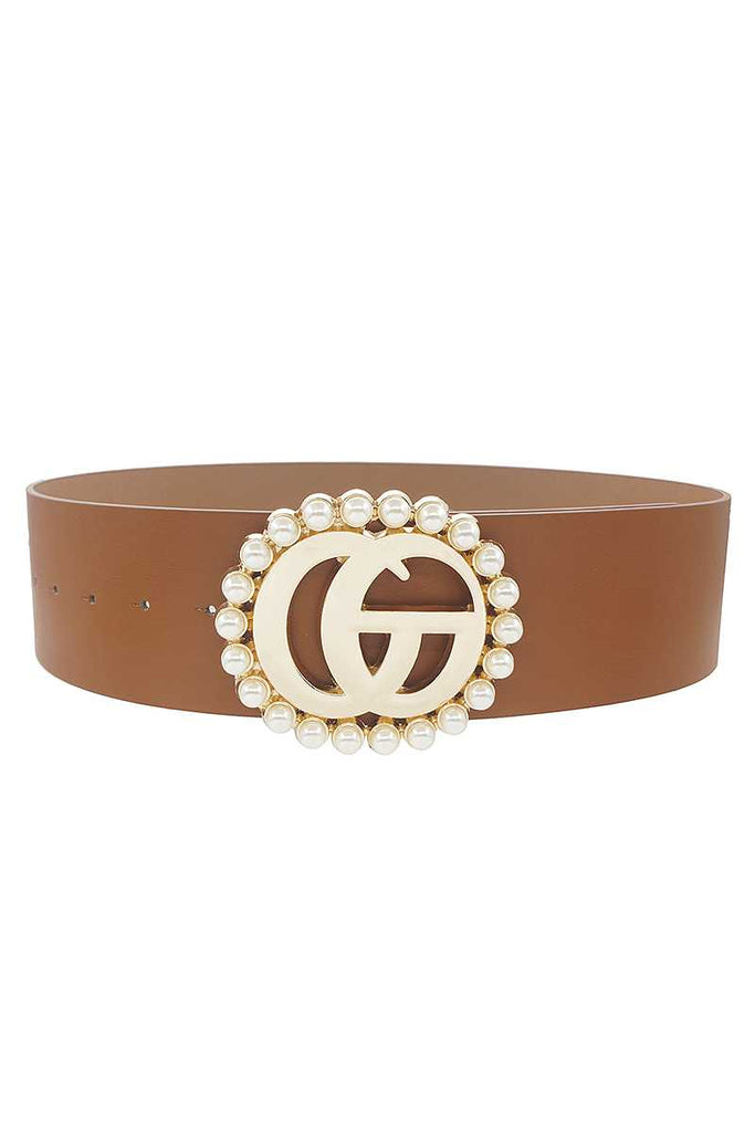 Pearl Trimmed Metal Buckle Wide Waist Belt - Deals Kiosk