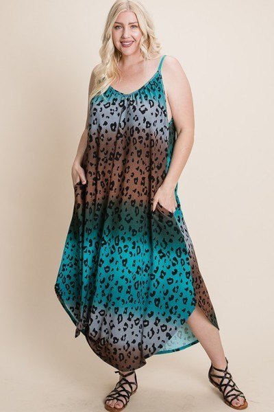 Plus Size Tie Dye Ombre Animal Print Anna Print Cami Maxi Dress - Deals Kiosk