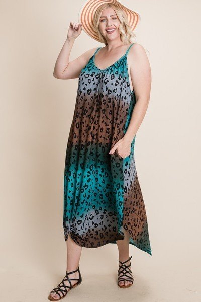Plus Size Tie Dye Ombre Animal Print Anna Print Cami Maxi Dress - Deals Kiosk