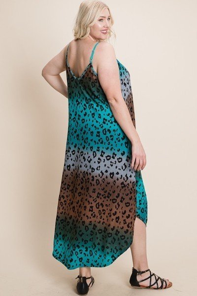 Plus Size Tie Dye Ombre Animal Print Anna Print Cami Maxi Dress - Deals Kiosk