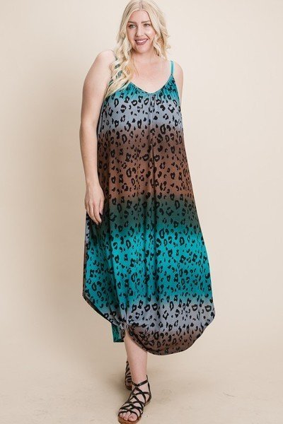 Plus Size Tie Dye Ombre Animal Print Anna Print Cami Maxi Dress - Deals Kiosk