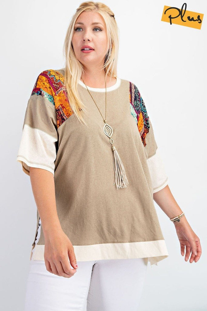 Fun & Colorful Short Sleeves Cotton Slub Knit Color Block Top - Deals Kiosk