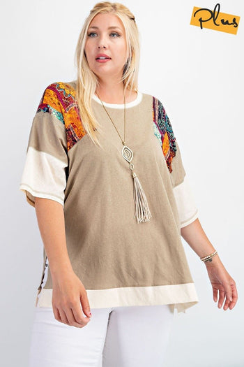 Fun & Colorful Short Sleeves Cotton Slub Knit Color Block Top - Deals Kiosk