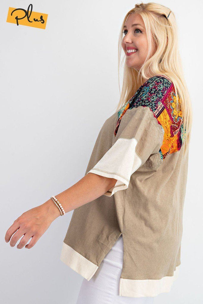 Fun & Colorful Short Sleeves Cotton Slub Knit Color Block Top - Deals Kiosk