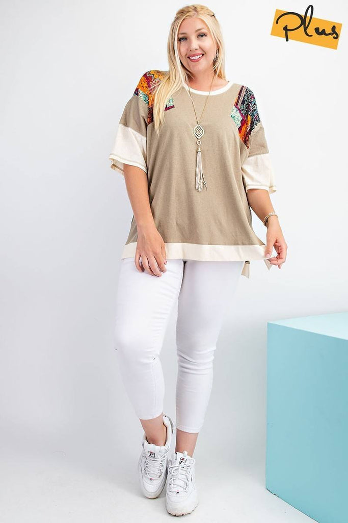 Fun & Colorful Short Sleeves Cotton Slub Knit Color Block Top - Deals Kiosk