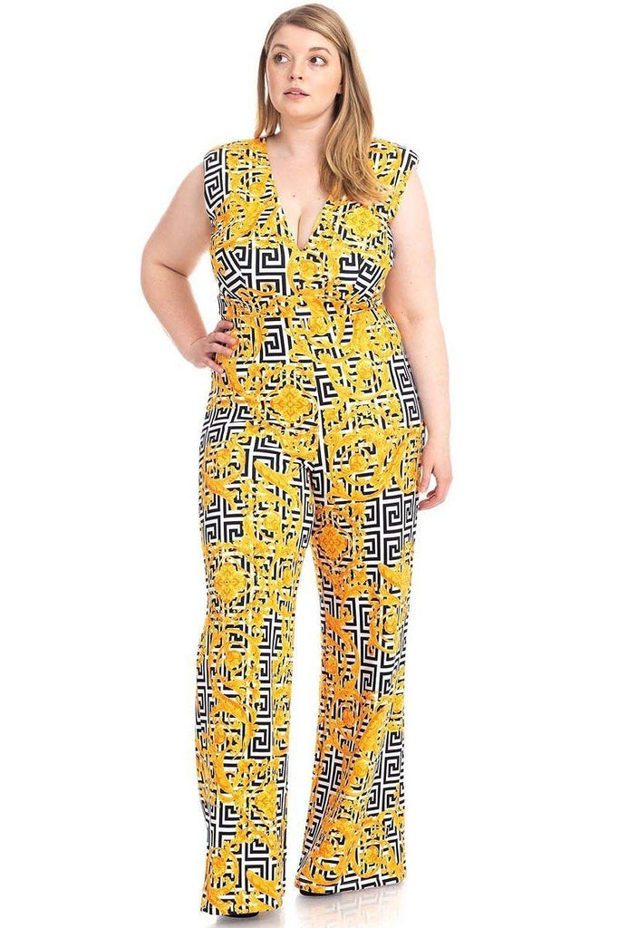 Greek Key Print Formal Jumpsuit - Deals Kiosk