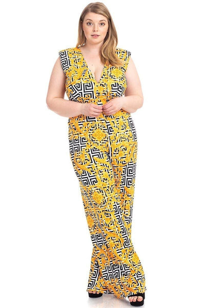 Greek Key Print Formal Jumpsuit - Deals Kiosk