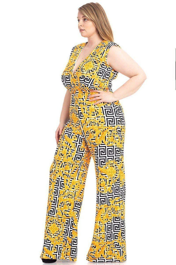 Greek Key Print Formal Jumpsuit - Deals Kiosk