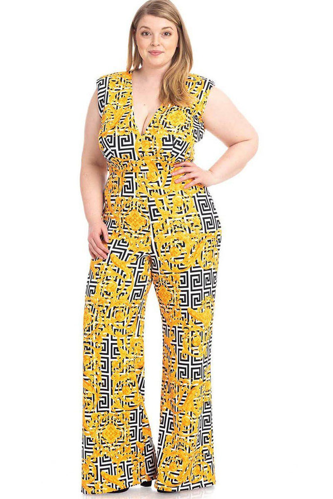 Greek Key Print Formal Jumpsuit - Deals Kiosk