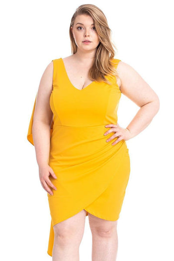 Back Shoulder Cape Plus Size Minid Ress - Deals Kiosk