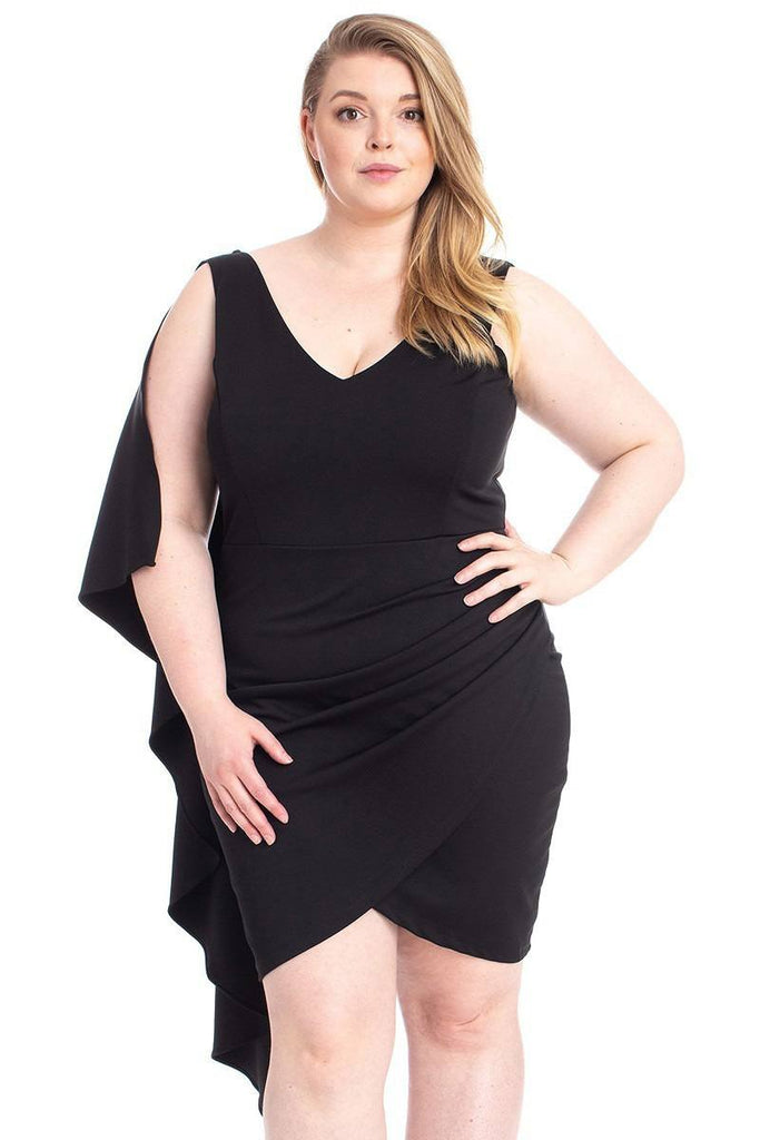 Back Shoulder Cape Plus Size Minid Ress - Deals Kiosk