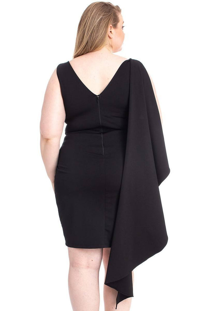 Back Shoulder Cape Plus Size Minid Ress - Deals Kiosk