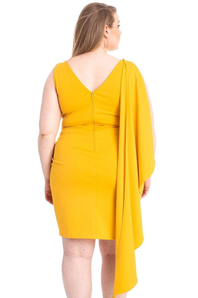 Back Shoulder Cape Plus Size Minid Ress - Deals Kiosk