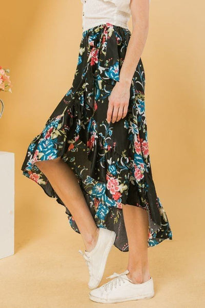 Floral Ruffle Skirt With Trim High Low. - Deals Kiosk