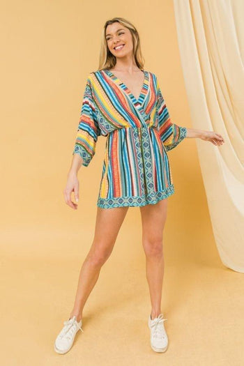 Multicolored Surplice Romper - Deals Kiosk