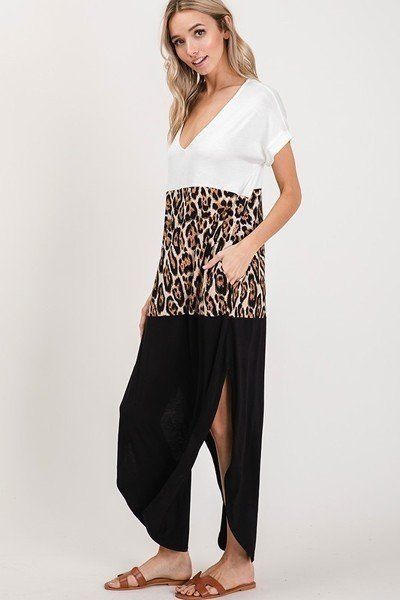 Color Block V Neck Maxi Dress - Deals Kiosk