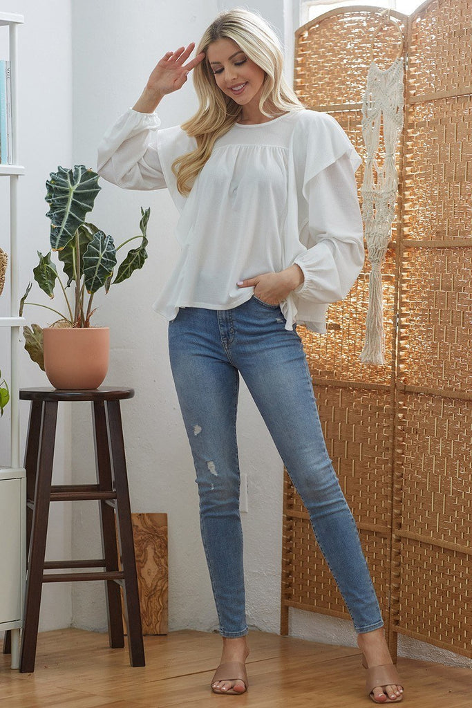 Draped Ruffle Longsleeve Top - Deals Kiosk