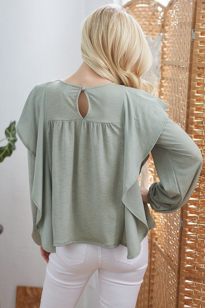 Draped Ruffle Longsleeve Top - Deals Kiosk