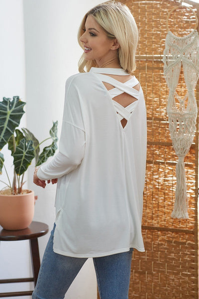 Criss Cross Open Back Longsleeve Top - Deals Kiosk