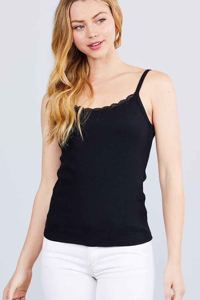 Lace Trim Rib Cami Knit Top - Deals Kiosk