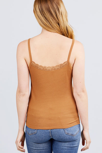 Lace Trim Rib Cami Knit Top - Deals Kiosk