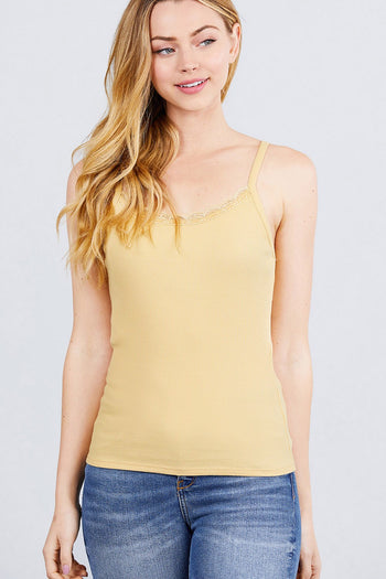 Lace Trim Rib Cami Knit Top - Deals Kiosk