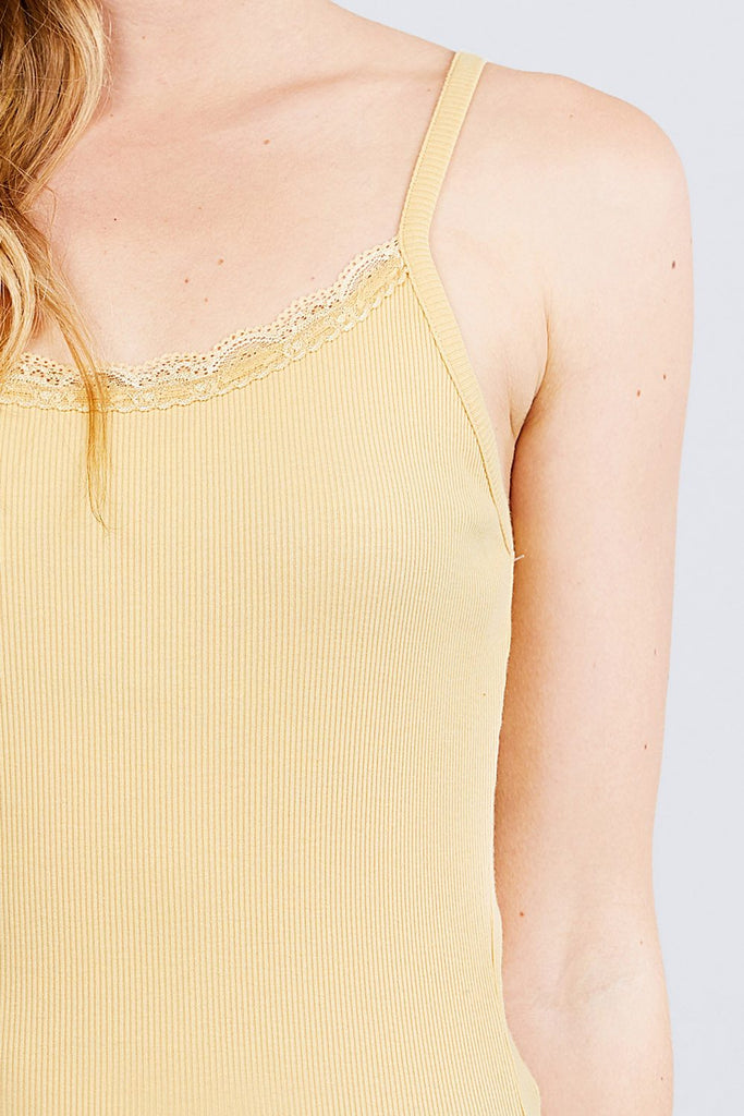 Lace Trim Rib Cami Knit Top - Deals Kiosk
