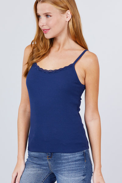 Lace Trim Rib Cami Knit Top - Deals Kiosk