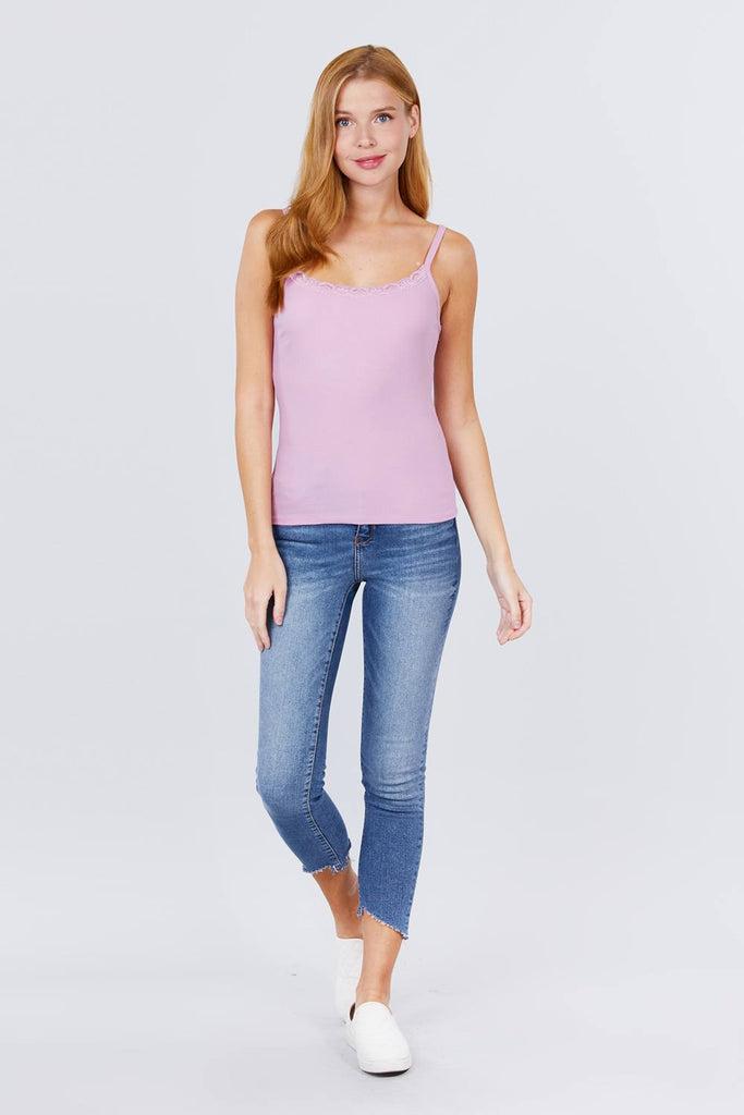 Lace Trim Rib Cami Knit Top - Deals Kiosk