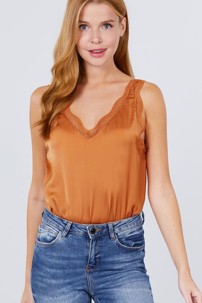Lace Detail V-neck Woven Bodysuit - Deals Kiosk