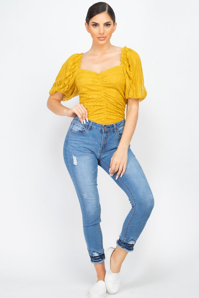 Front-ruched Lace Bodysuit (woven) - Deals Kiosk