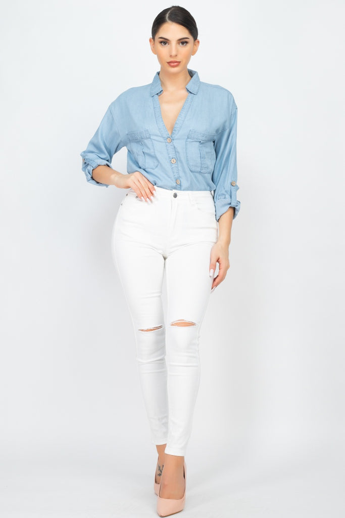 Chest-pocket Long Sleeves Polo Top - Deals Kiosk