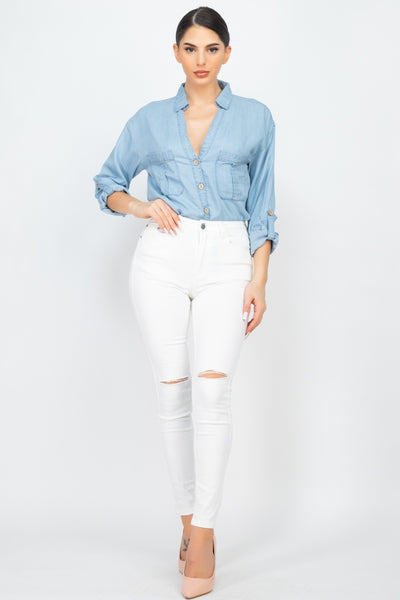 Chest-pocket Long Sleeves Polo Top - Deals Kiosk