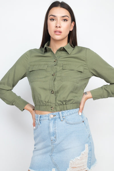 Elasticized Waist Flap Pockets Top - Deals Kiosk