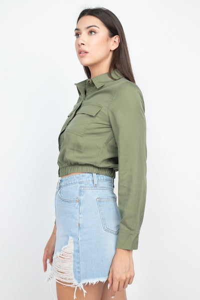 Elasticized Waist Flap Pockets Top - Deals Kiosk