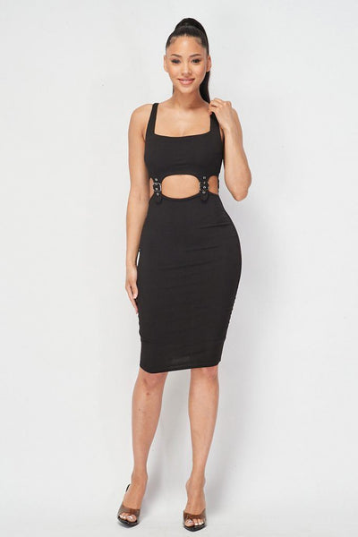 Cut-out Buckle Detail Bodycon Dress - Deals Kiosk