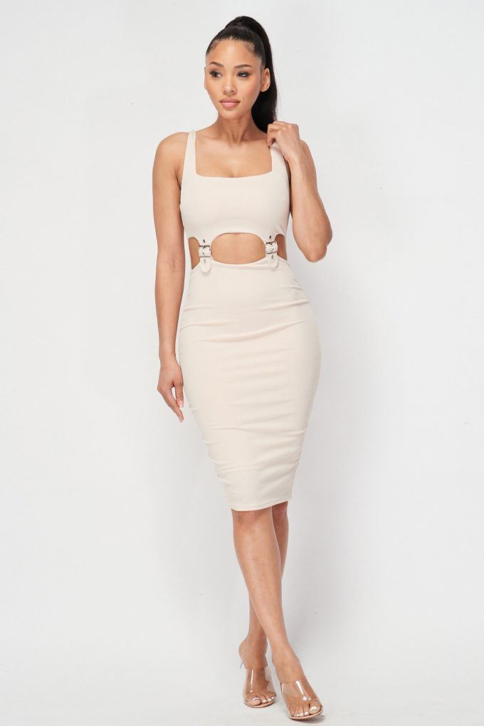 Cut-out Buckle Detail Bodycon Dress - Deals Kiosk