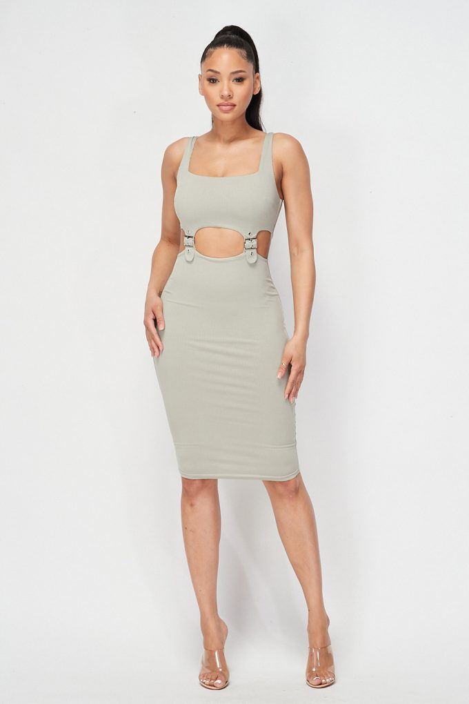 Cut-out Buckle Detail Bodycon Dress - Deals Kiosk