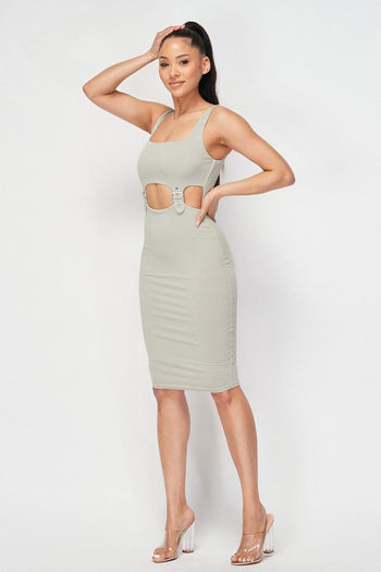 Cut-out Buckle Detail Bodycon Dress - Deals Kiosk