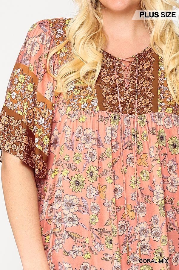 Floral Print Lace Up Flutter Sleeve Top - Deals Kiosk