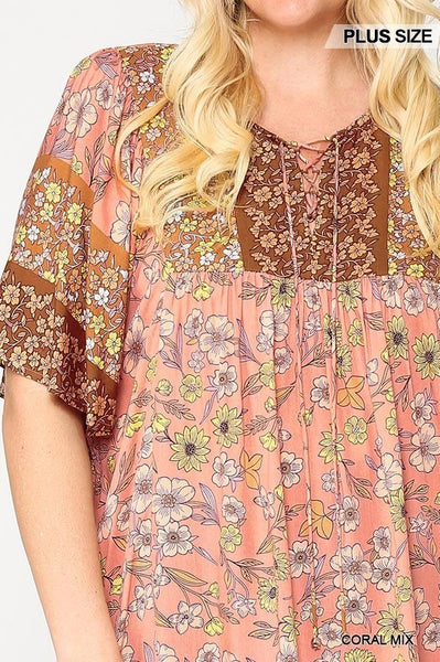 Floral Print Lace Up Flutter Sleeve Top - Deals Kiosk