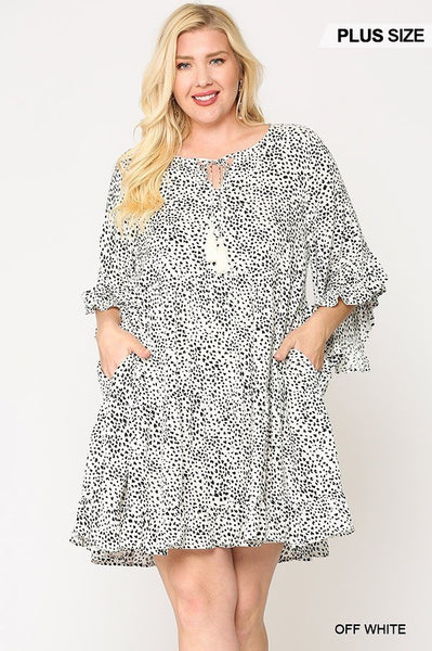 Dot Print Tiered Ruffle Sleeve Dress With Pockets - Deals Kiosk
