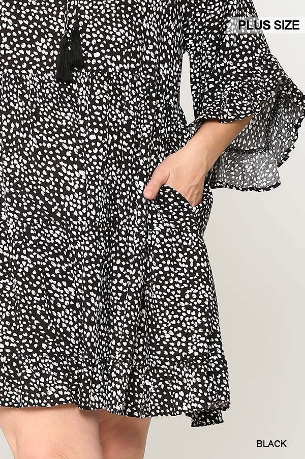 Dot Print Tiered Ruffle Sleeve Dress With Pockets - Deals Kiosk