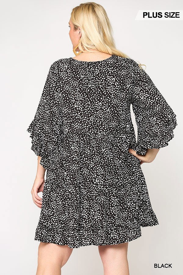 Dot Print Tiered Ruffle Sleeve Dress With Pockets - Deals Kiosk