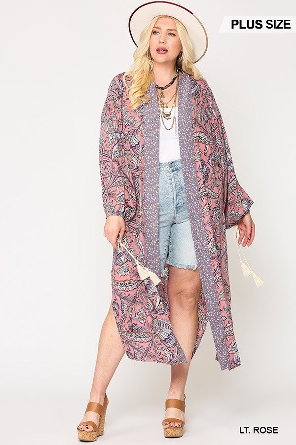 Mix-printed Open Front Kimono With Side Slits - Deals Kiosk